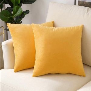26” SQUARE GOLDEN YELLOW VELVET THROW PILLOW COVERS 2 (Two)